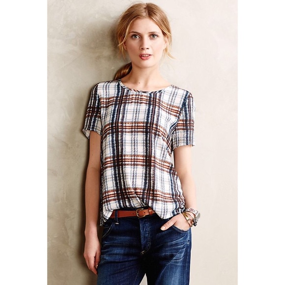Anthropologie Tops - Anthro Maeve Plaid Surplice Blouse
